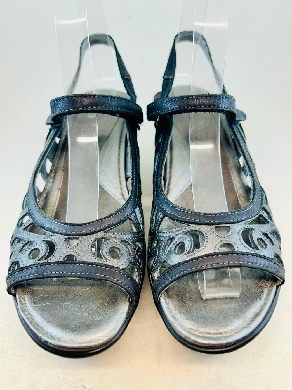 Naot Black Leather Metallic Road Deluxe Slingback Wedge Heel Sandals 8 39